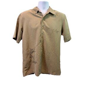 Vtg Quicksilver Mens Shirt Button Up Tan Embroidery Swordfish Fishing Sz S